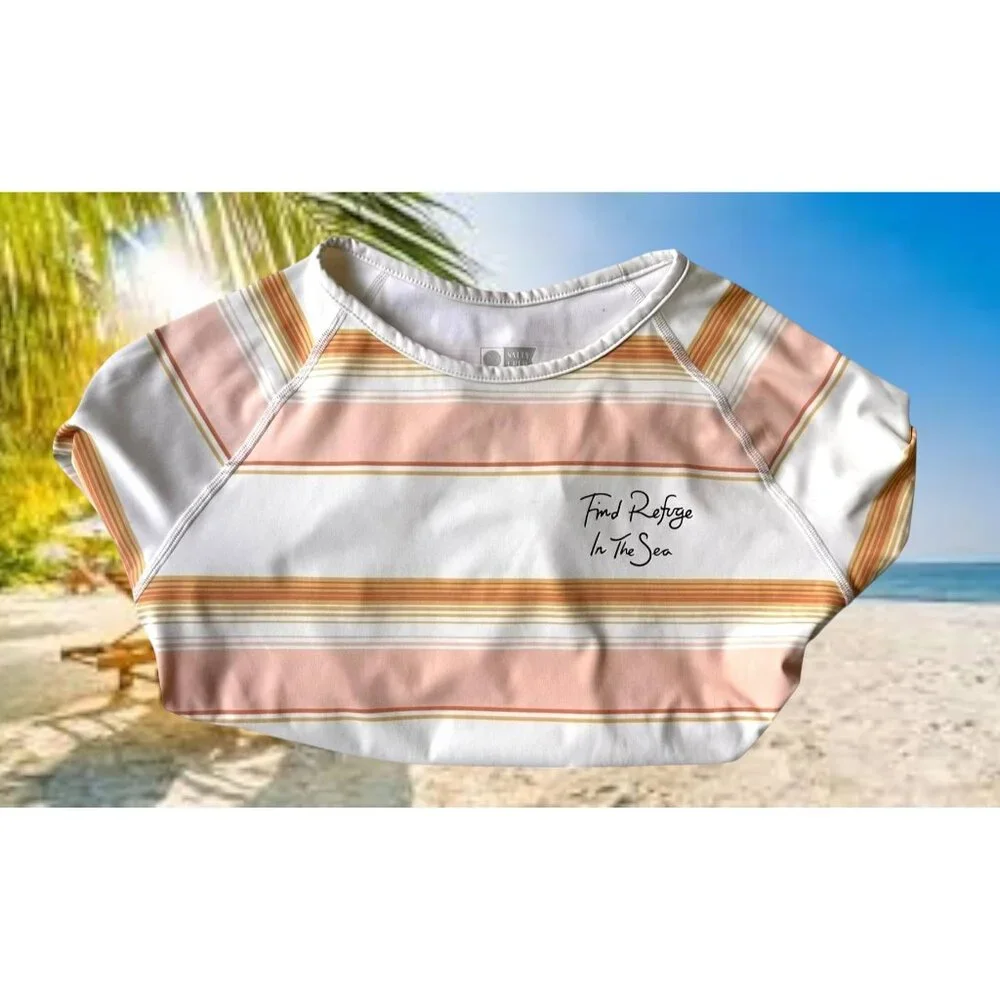 Salty Crew Long Sleeve Top Girls Large Striped Cream Refuge To Sea Beach READ